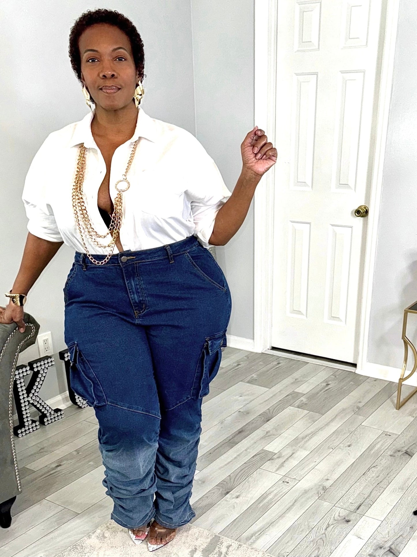 Stacked Cargo Jeans (Plus)